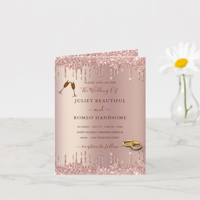 Faire-part de mariage de luxe rose Gold Blush Part (Petite plante)