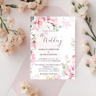 Faire-part de mariage de Magnolias roses