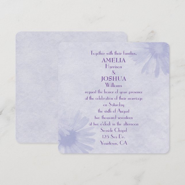 Faire-part de mariage de marguerite mauve douce (Devant / Derrière)