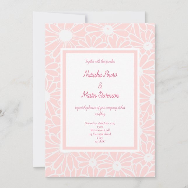 Faire-part de mariage de marguerite rose floral (Devant)
