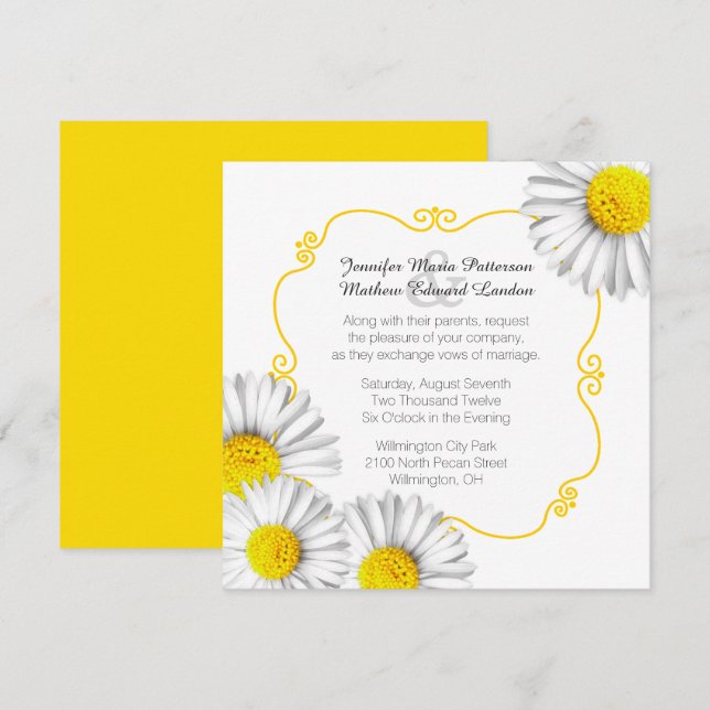 Faire-part de mariage de marguerites blanches (Devant / Derrière)
