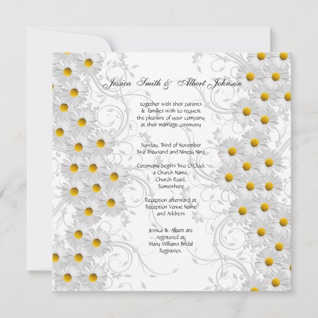 Faire-part de mariage de marguerites florales blan (Devant)