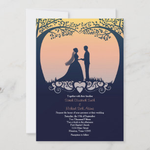 Faire-part de mariage de mariée et marié silhouett