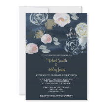 Faire-part de mariage de marine florale et d'or