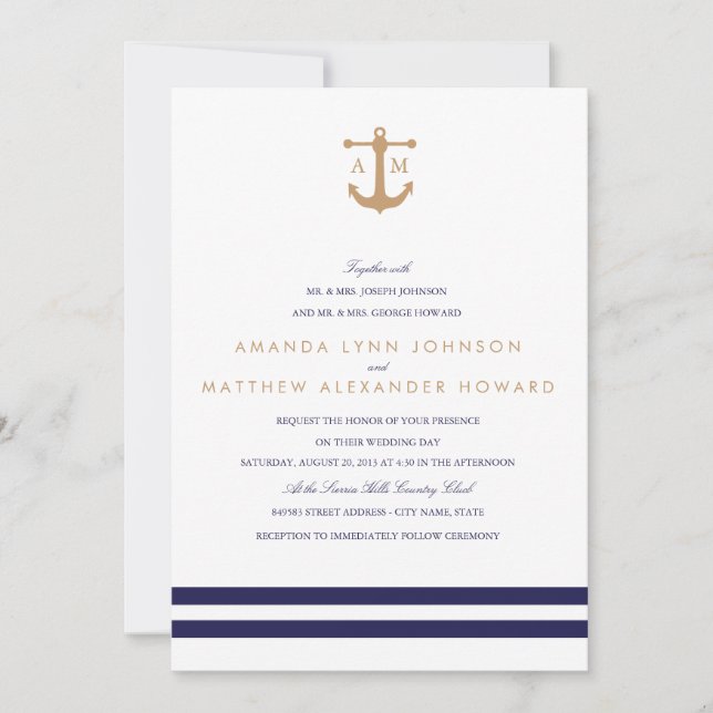 Faire-part de mariage de marine nautique (Devant)