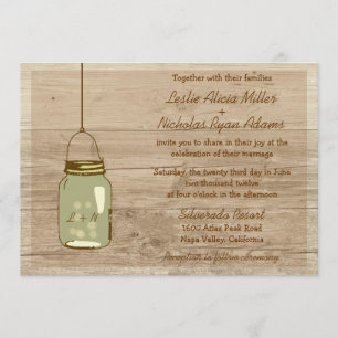 Faire-part de mariage de Mason Jar en bois rustiqu
