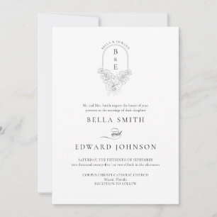 Faire-part de mariage de monogramme blanc noir