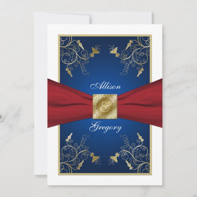 Faire-part de mariage de monogramme bleu bleu roug (Devant)