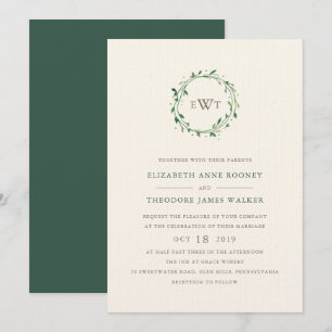 Faire-part de mariage de monogramme de couronne