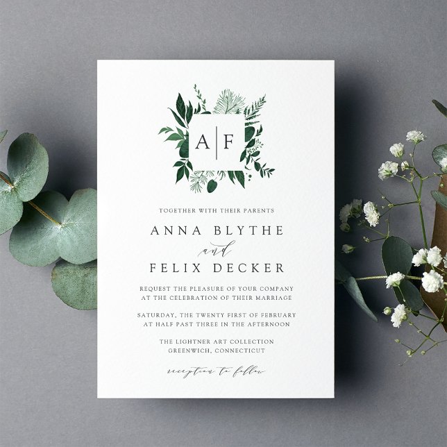 Faire-part de mariage de monogramme de forêt sauva (Créateur téléchargé)