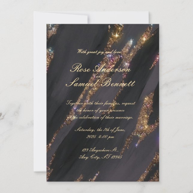 Faire-part de mariage de monogramme élégant Gold F (Devant)