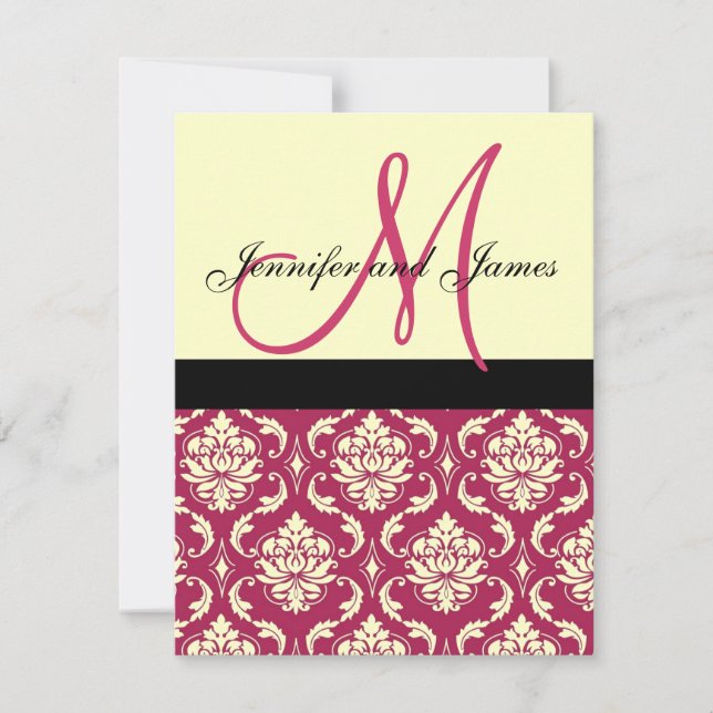 Faire-part de mariage de monogramme en ivoire rose (Devant)