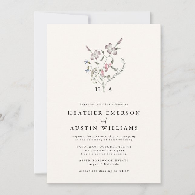 Faire-part de mariage de monogramme floral (Devant)
