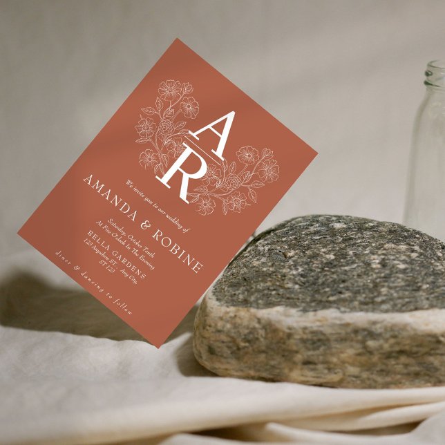 Faire-part de mariage de Monogramme Floral Terraco (Créateur téléchargé)
