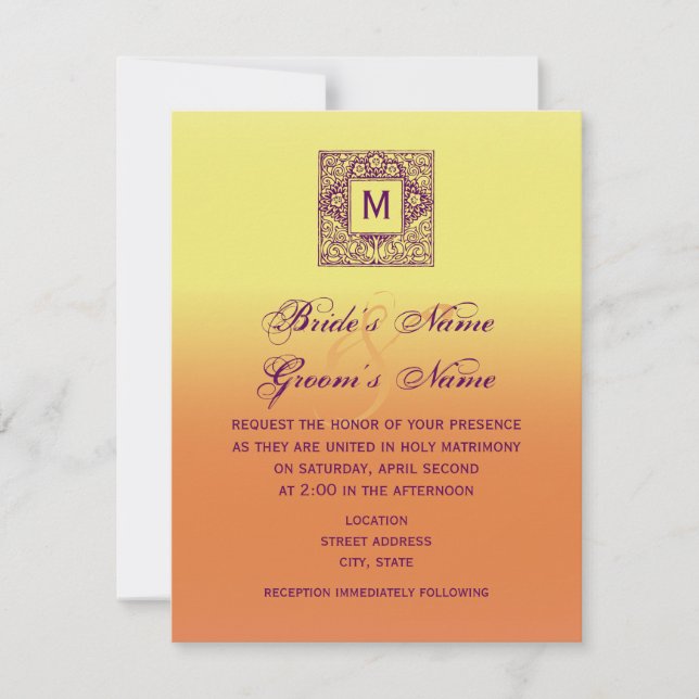 Faire-part de mariage de monogramme inspiré de la  (Devant)