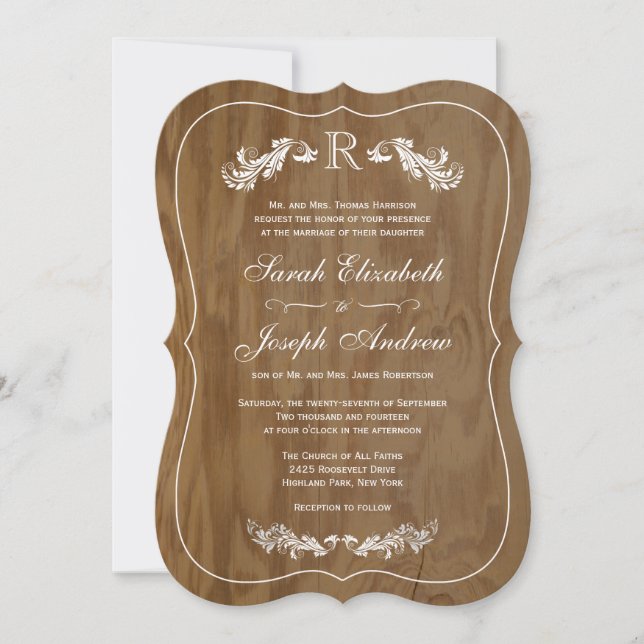 Faire-part de mariage de monogramme officiel en ch (Devant)