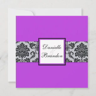 Faire-part de mariage de monogramme pourpre damass