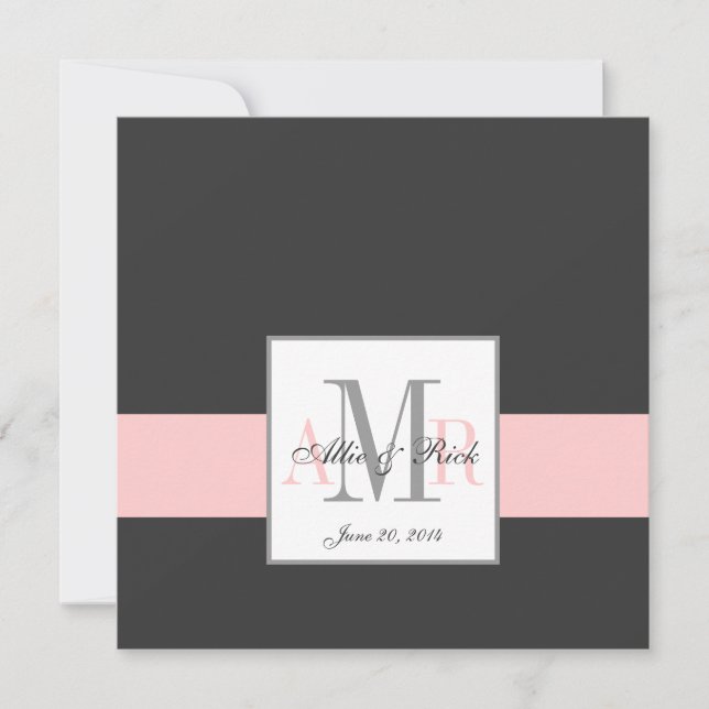 Faire-part de mariage de monogramme rose et de cha (Devant)