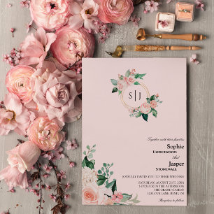 Faire-part de mariage de monogramme rose flou