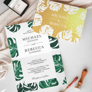 Faire-part de mariage de Monstera Tropicale Gold F