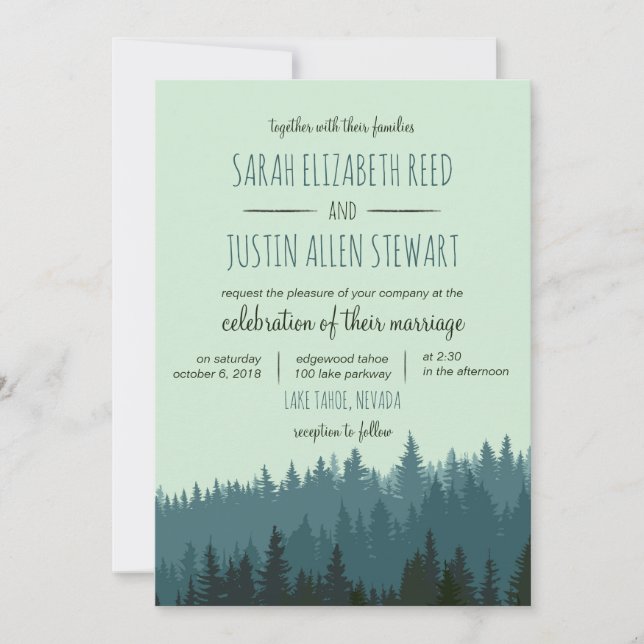 Faire-part de mariage de montagne rustique en bleu (Devant)