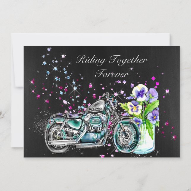 Faire-part de mariage de motard avec la moto (Devant)