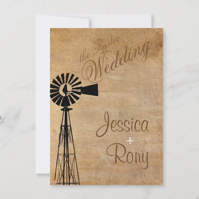 Faire-part de mariage de moulin à vent rustique (Dos)