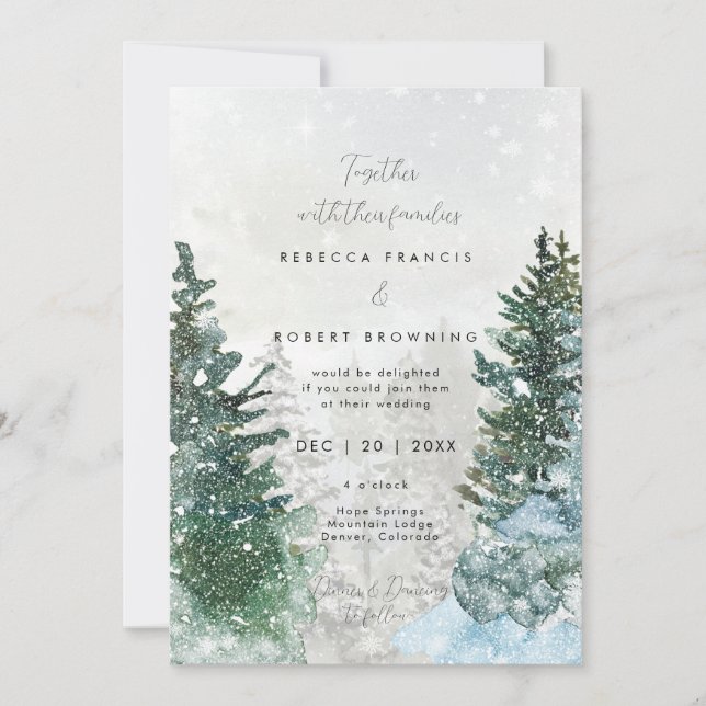 faire-part de mariage de neige des arbres d'hiver  (Devant)