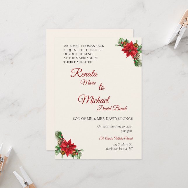 Faire-part de mariage de Noël (Devant/Arrière en situation)