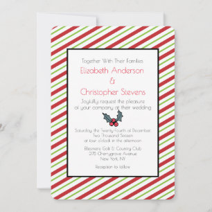 Faire-part de mariage de Noël rayé rouge et vert