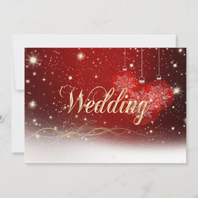 Faire-part de mariage de Noël rouge et or (Devant)