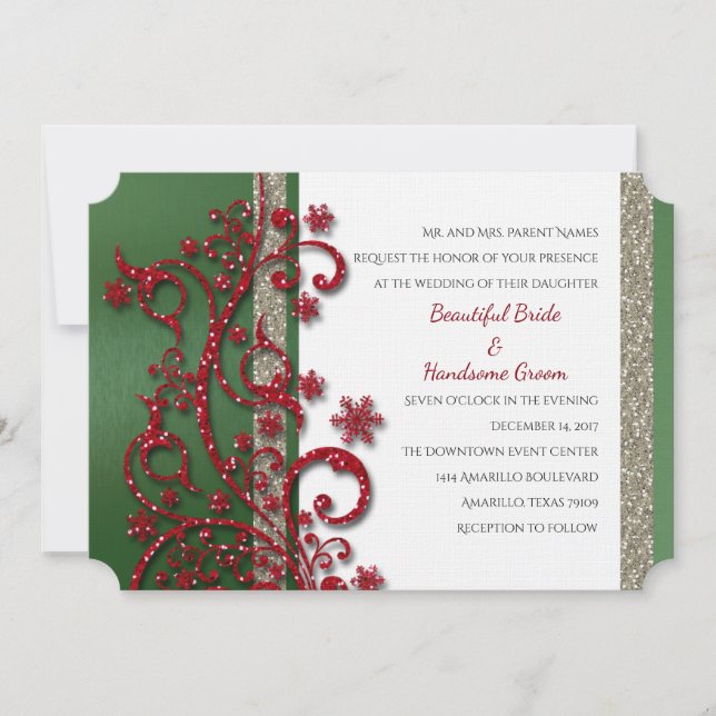 Faire-part de mariage de Noël rouge et vert (Devant)