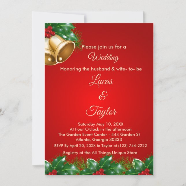 Faire-part de mariage de Noël rouge et vert (Devant)