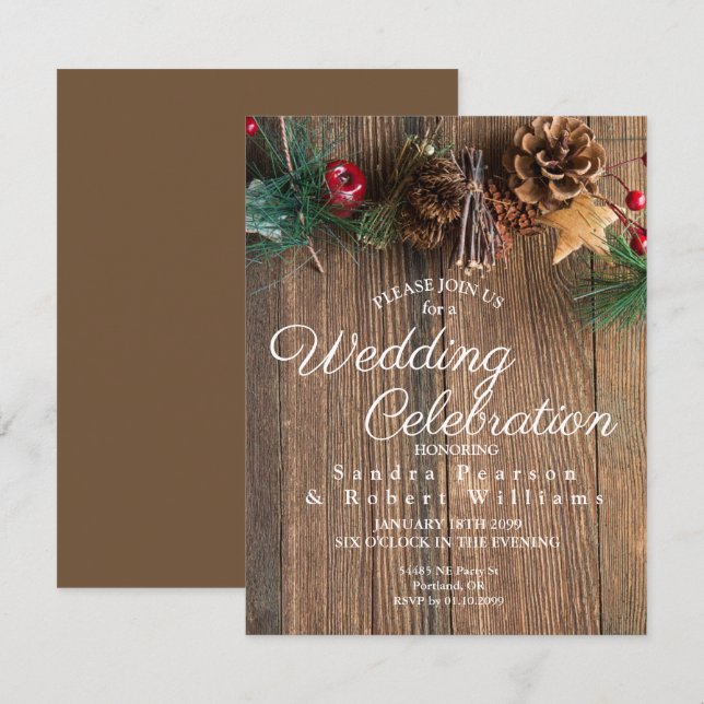 Faire-part de mariage de Noël rustique (Devant / Derrière)