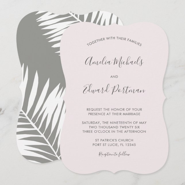 Faire-part de mariage de palmes gracieuses (Devant / Derrière)