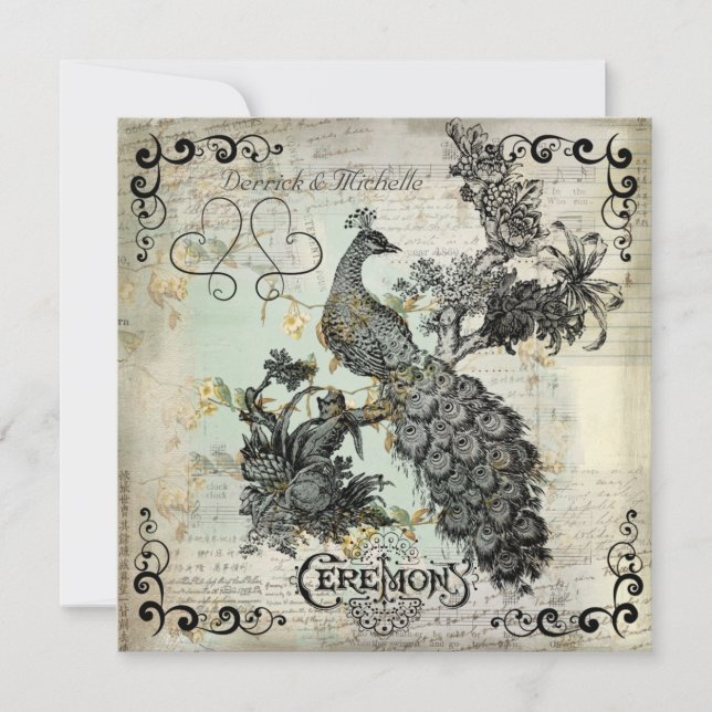 Faire-part de mariage de paon en fleurs d'Apple (Devant)