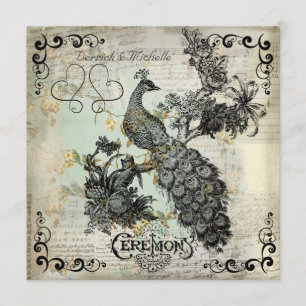 Faire-part de mariage de paon en fleurs d'Apple