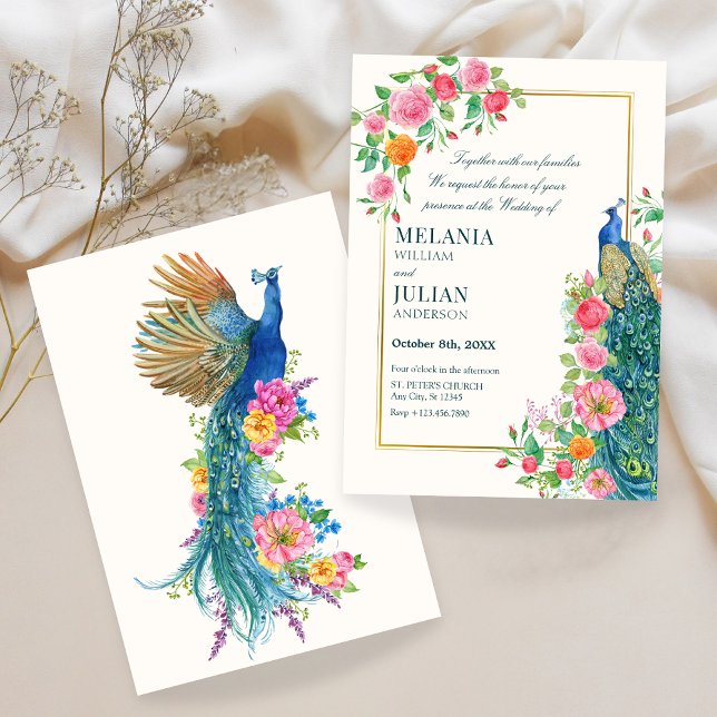 Faire-part de mariage de paon floral (Créateur téléchargé)