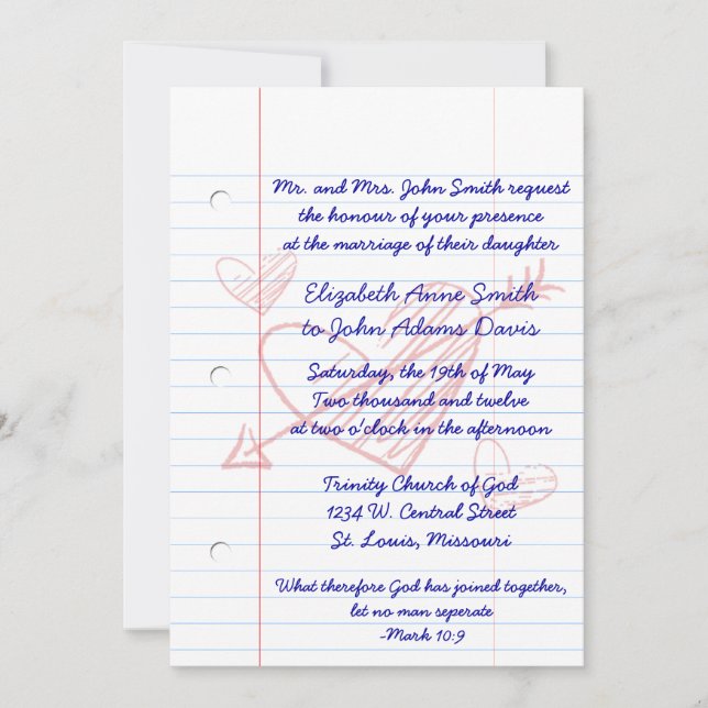 Faire-part de mariage de papier de carnet de (Devant)