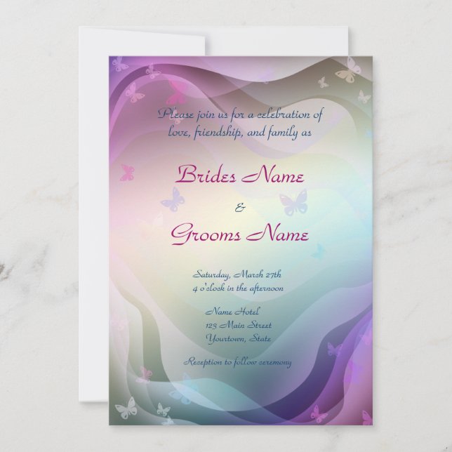 Faire-part de mariage de papillons élégant (Devant)
