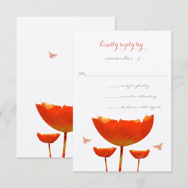 Faire-part de mariage de papillons et de pavots or (Devant / Derrière)