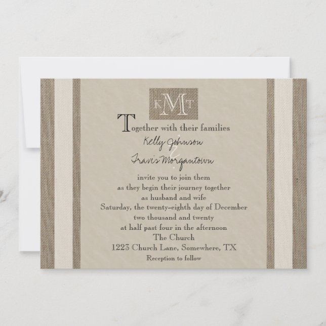 Faire-part de mariage de parchemin de Burlap rusti (Devant)