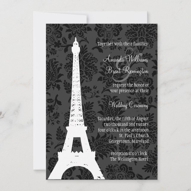 Faire-part de mariage de Paris de damassé (noir) (Devant)