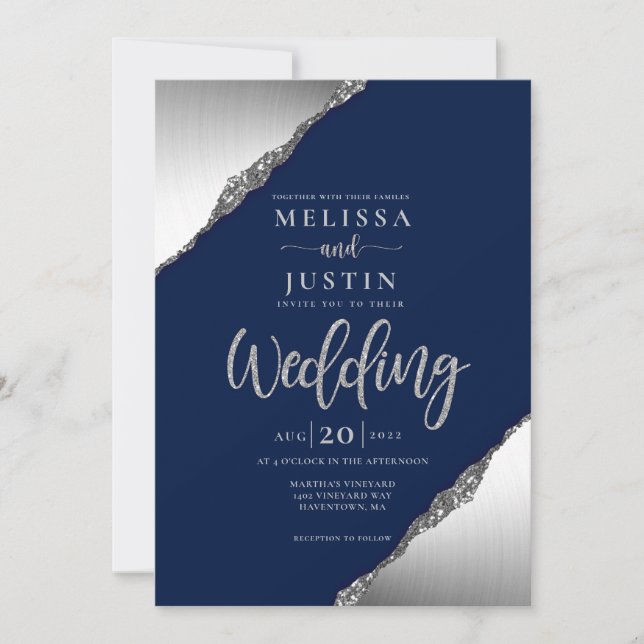 Faire-part de mariage de Parties scintillant bleu  (Devant)