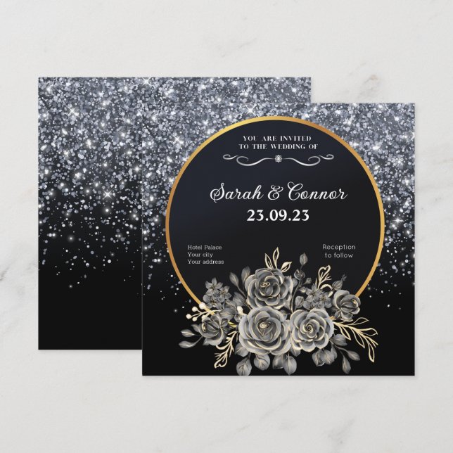Faire-part de mariage de Parties scintillant en ar (Devant / Derrière)