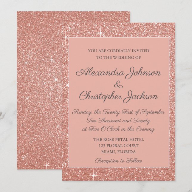 Faire-part de mariage de Parties scintillant or ro (Devant / Derrière)