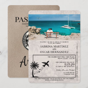 Faire-part de mariage de passeport beige Aruba