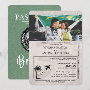 Faire-part de mariage de passeport Brésil Sage Gre