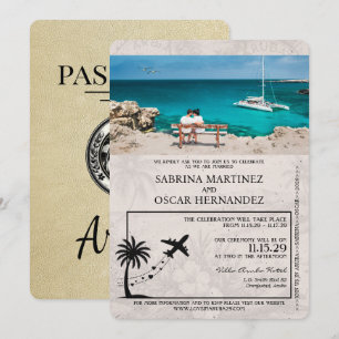 Faire-part de mariage de passeport Champagne Aruba