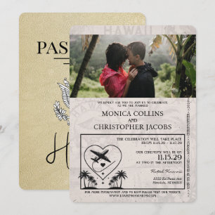 Faire-part de mariage de passeport Champagne Hawai
